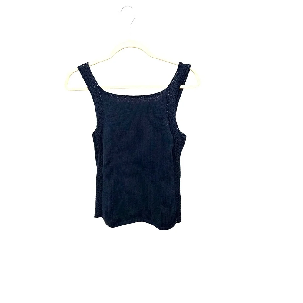 J.Crew Navy Crochet Trim Sweater Tank Top CT950 Women's XS Cotton Knit NWOT